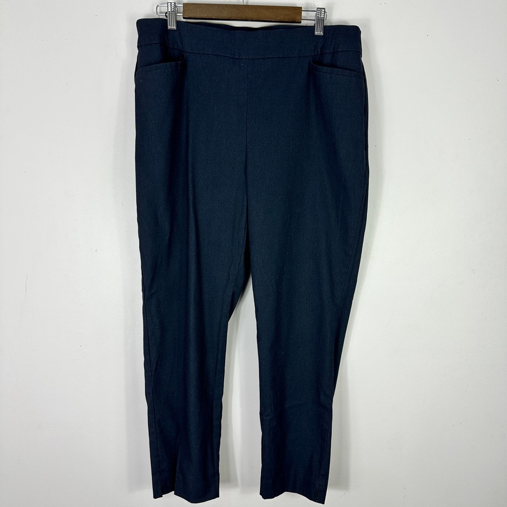 Chicos Pull On Pants 16R Navy Slim Ankle Stretch Office Career Chic Minimalist